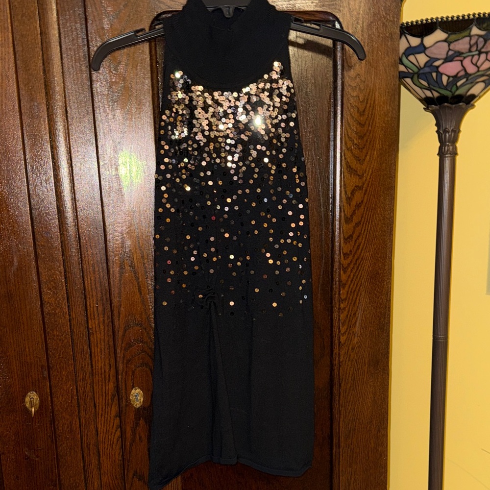 White House Black Market Black Mock Neck Sequin Knit Sleeveless Top